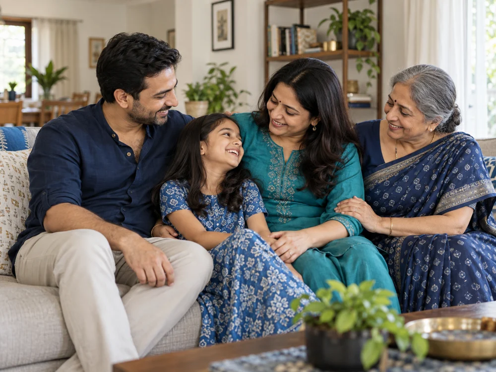 An Indian family spending time together at home